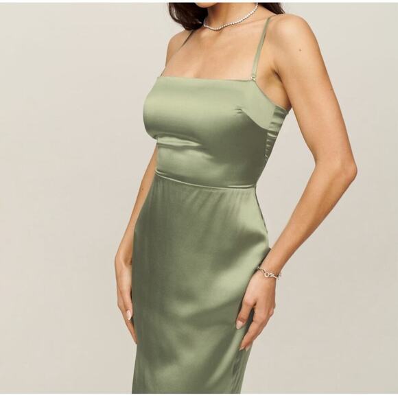 Reformation Oaklie Strap Silk Midi Slip Dress Sleeveless Artichoke Size 4 NWT - Picture 11 of 11